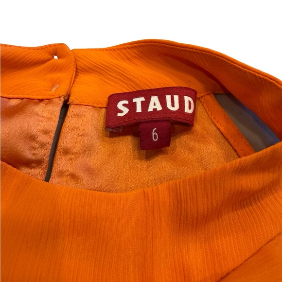 STAUD Ruched Halter Top Orange High Neck Sleeveless Blouse Size 6 - Picture 4 of 6